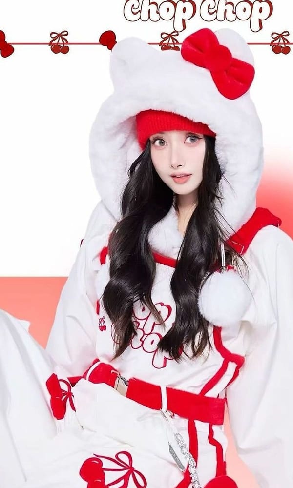 樱桃蝴蝶结背带雪裤