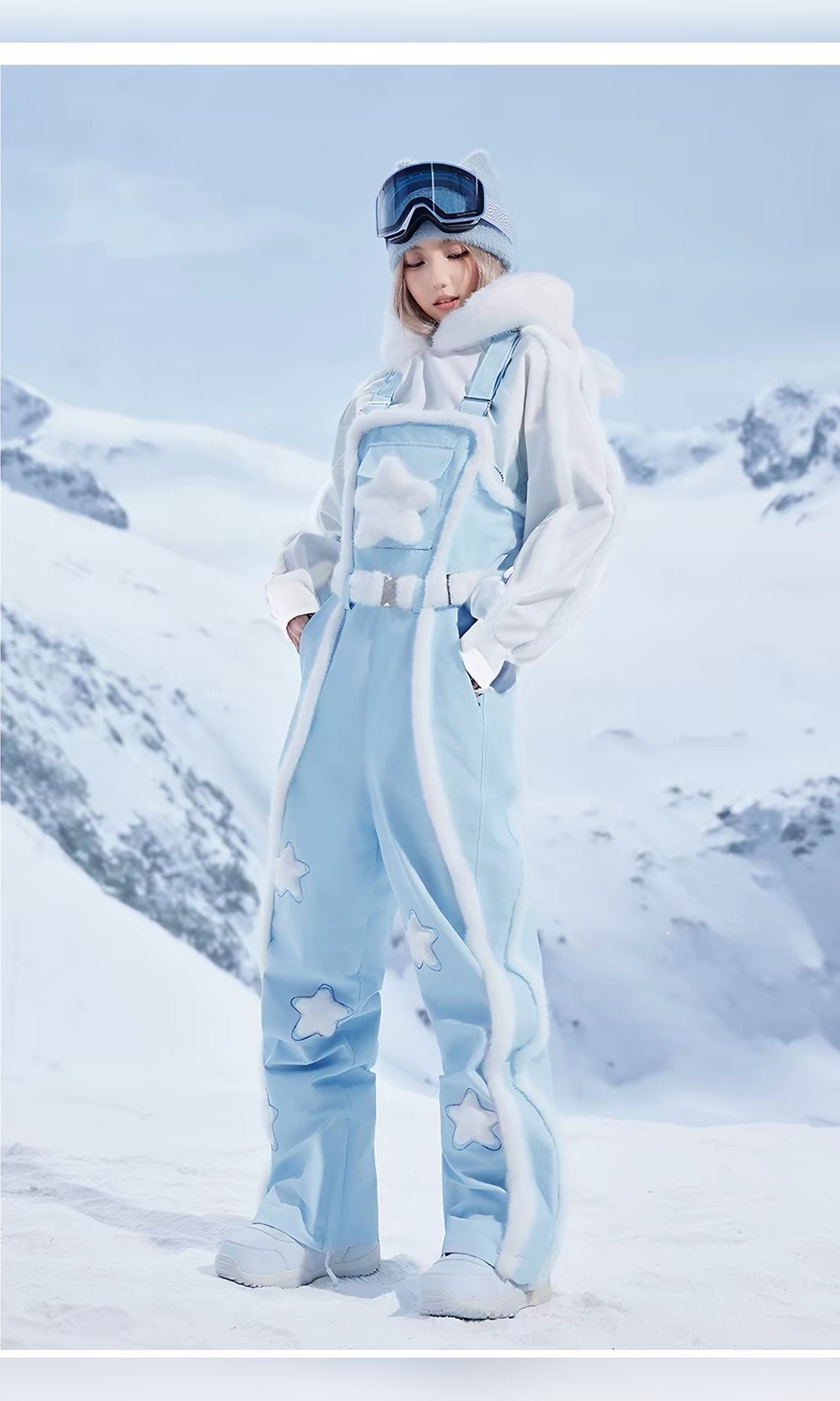 浅蓝星星毛边背带雪裤（4/7）