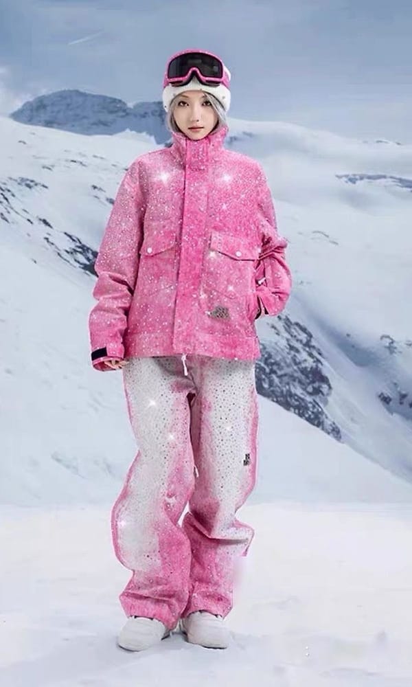 绯色山泉满钻牛仔滑雪套装
