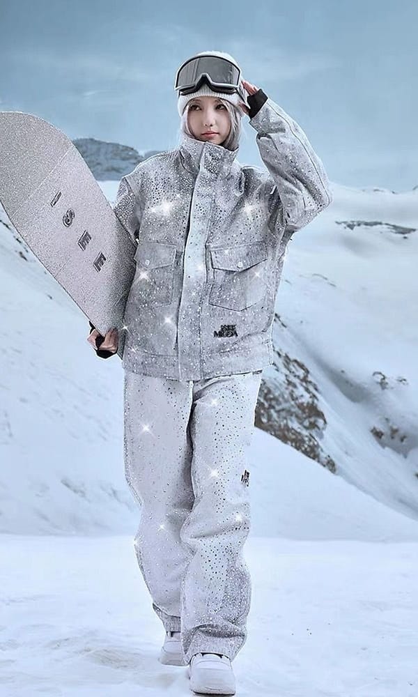 银色山泉满钻牛仔滑雪套装